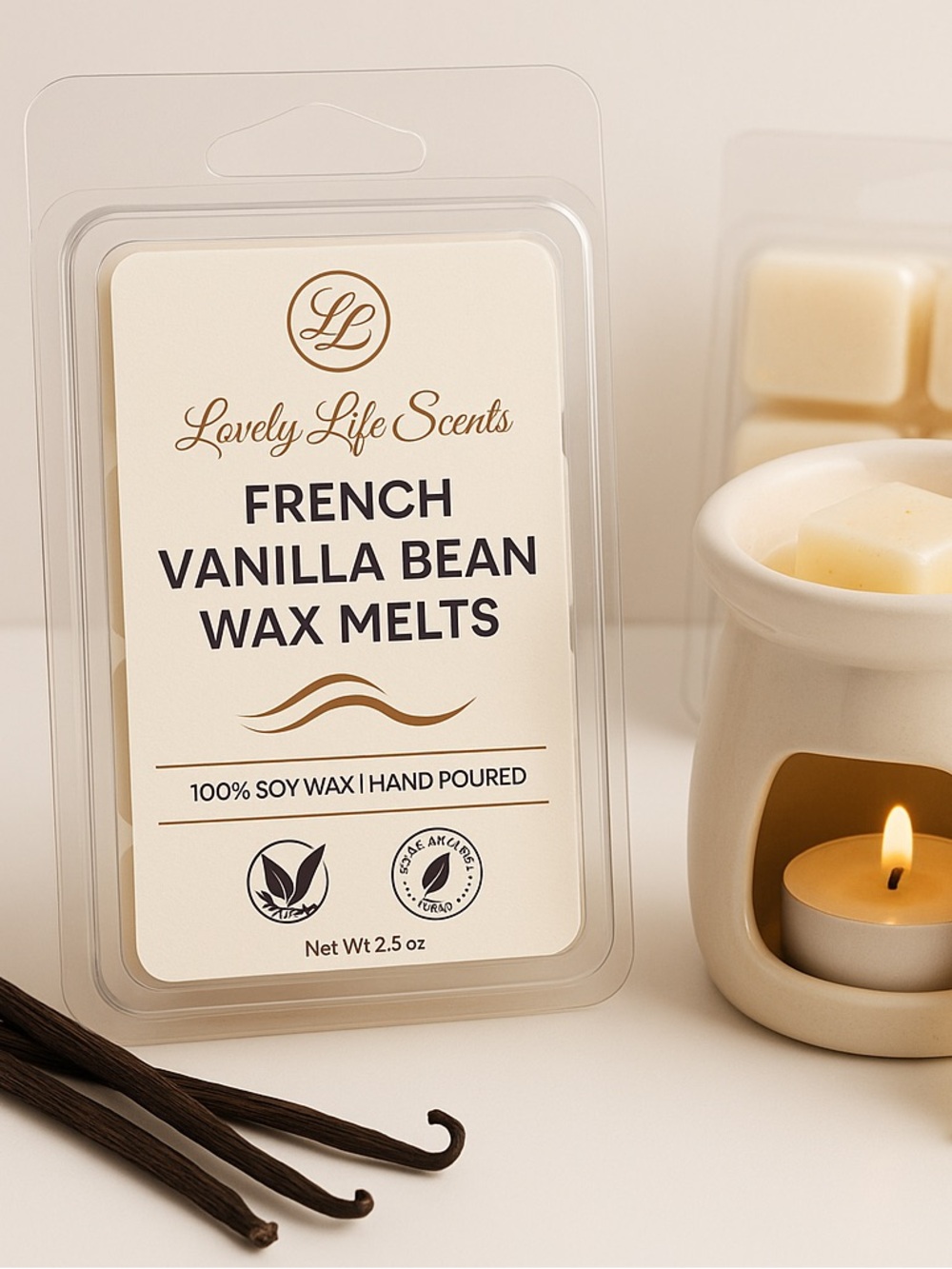 Hand Crafted French Vanilla Bean Premium Soy Wax Melts by Lovely Life Scents